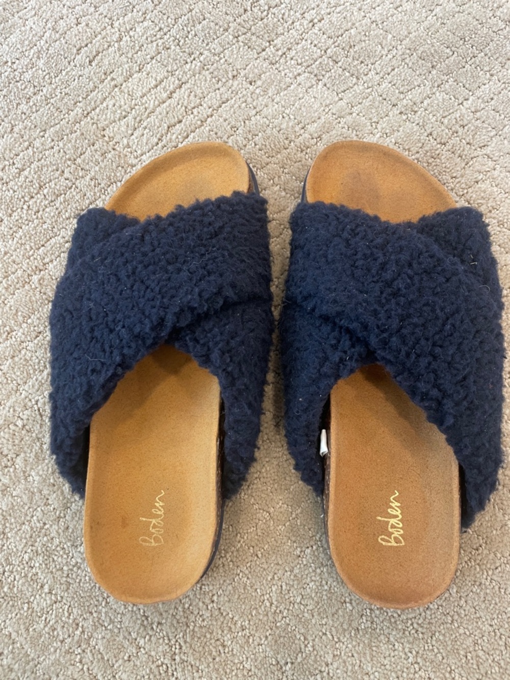 Boden Navy Sherpa Crisscross Slide Mules